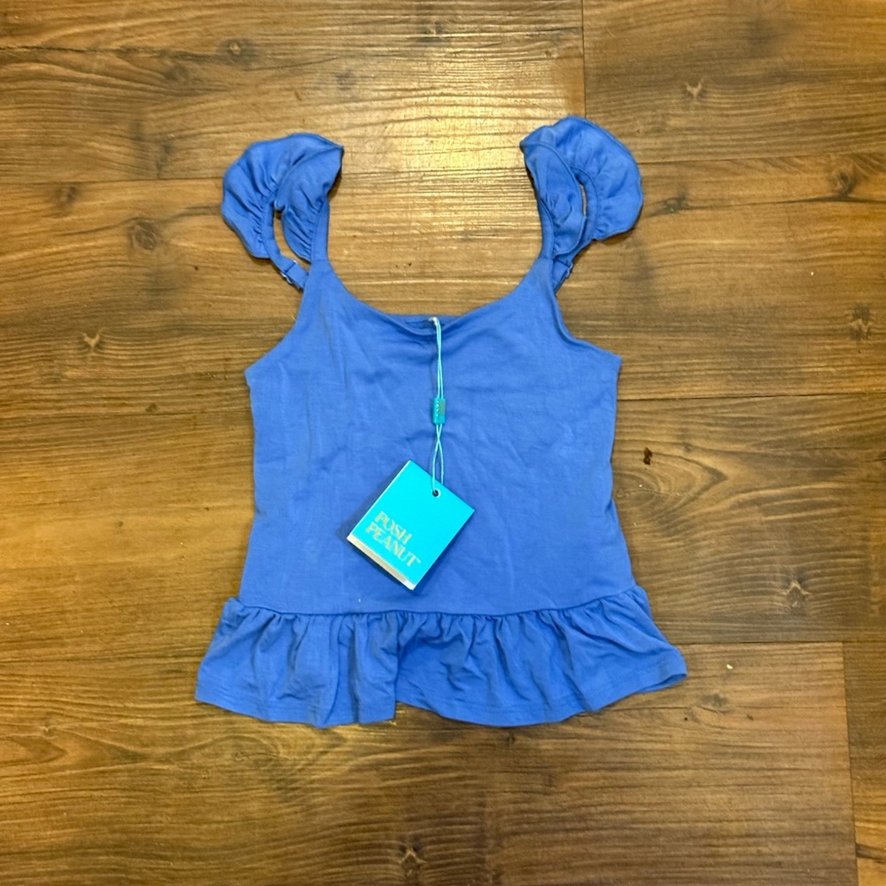 Posh Peanut Royal Blue Ruffle Sleeve Blouse with Ruffle Bottom